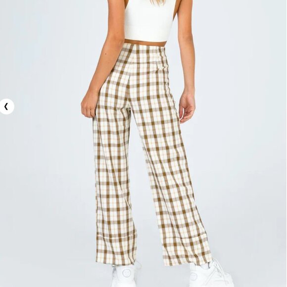 Princess Polly Euros Pants Yellow Check Wide Leg Plaid Zip Up Side Women’s Sz 4 - Picture 3 of 8